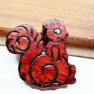 Vintage Wood Kitschy Squirrel Pin Broach